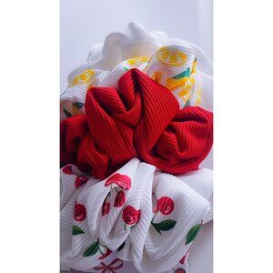 3-Pack Fruit-Inspired Scrunchies – Cherry, Lemon & Red Ribbed | Soft Oversized